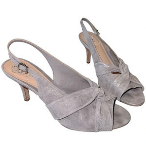 Vince Camuto Shimmery Silver Twist Front Peep Toe Heels 10M